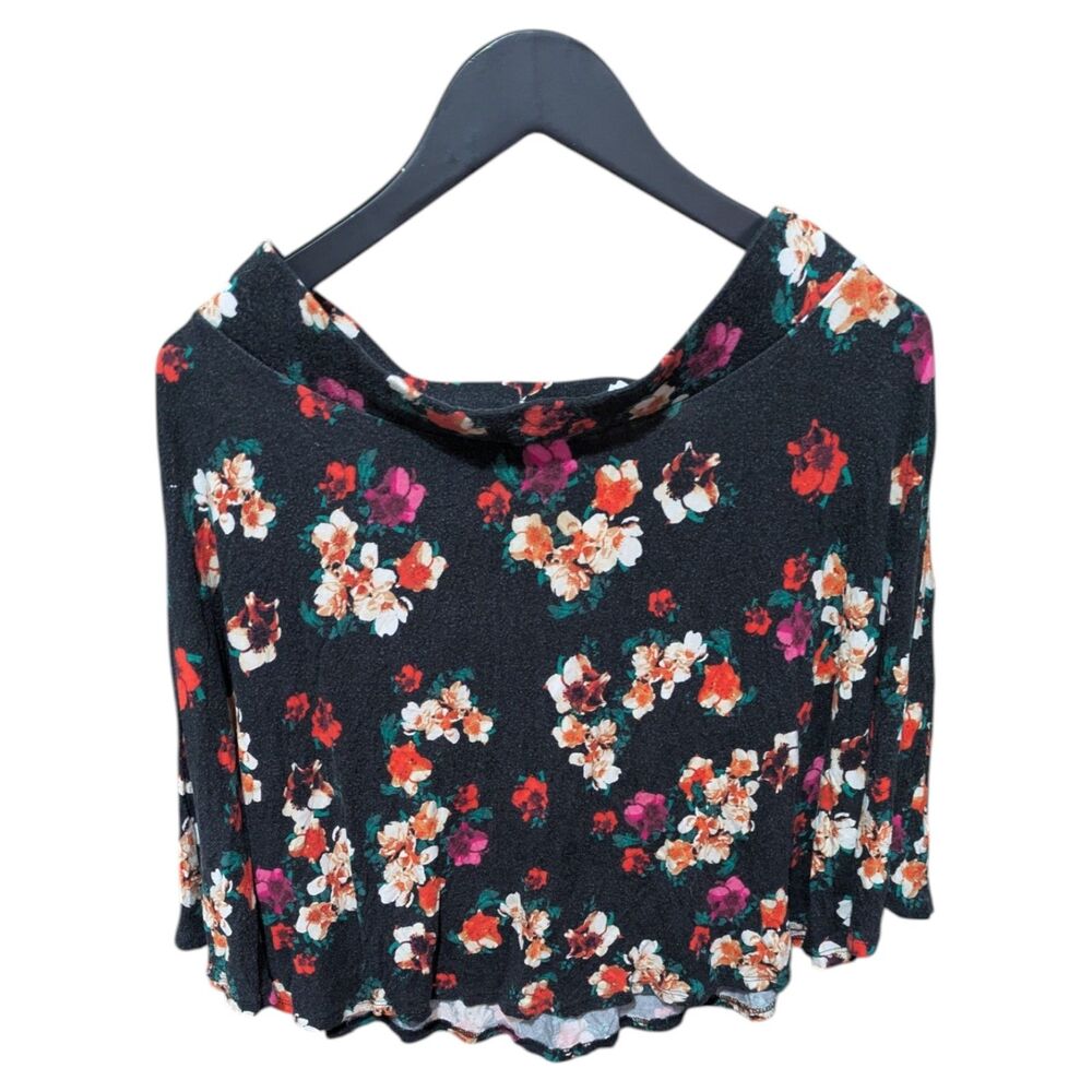 Decree XL Floral Skirt Black Stretch Rayon Boho Casual - Picture 2 of 4